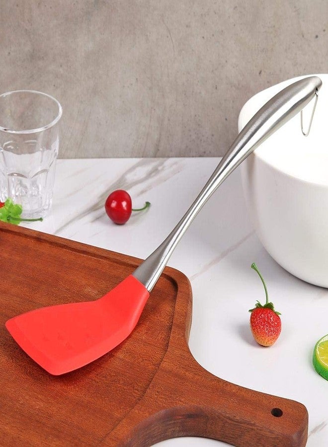 TASKHOUSE Silicone Solid Spatula Turner Non Stick Kitchen Utensil for Baking, Frying, Pancakes, Eggs (Red) - Image 2